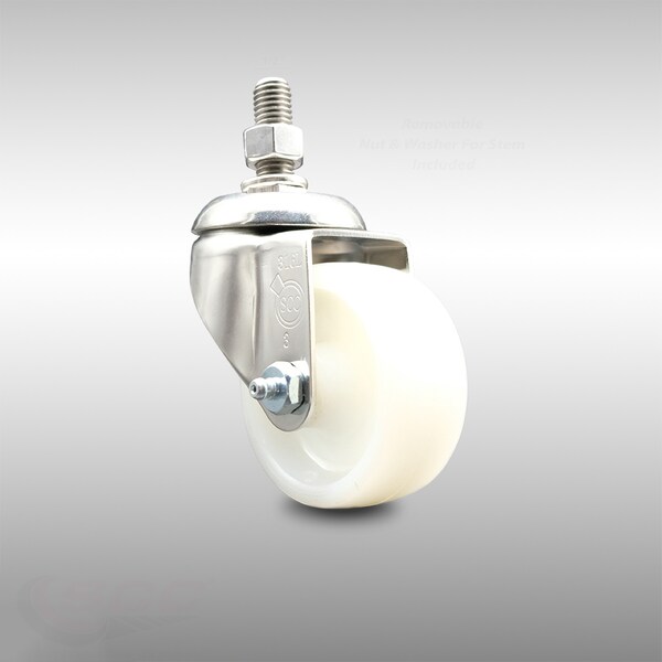 3 Inch 316SS Nylon Wheel Swivel 1/2 Inch Threaded Stem Caster